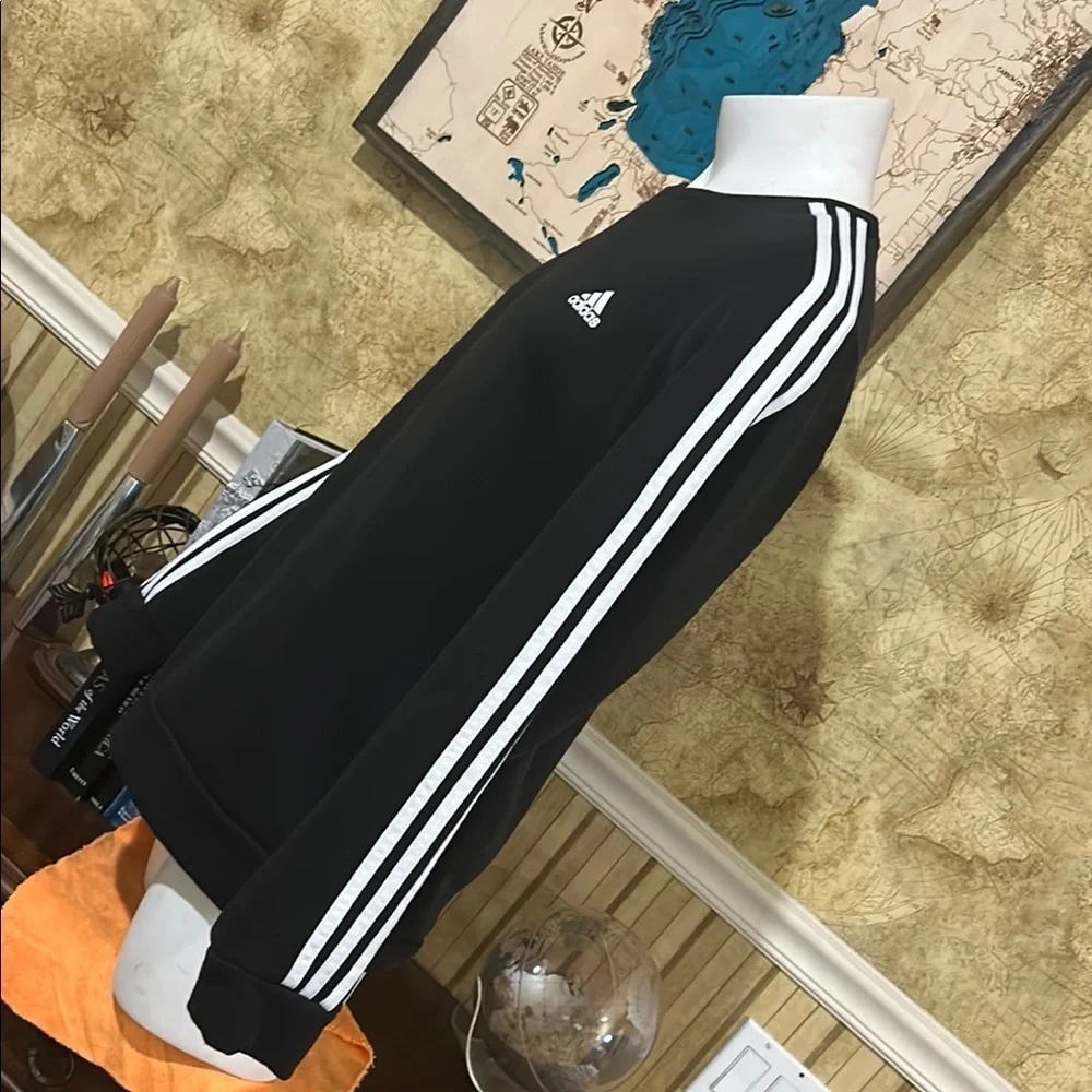 Adidas Men's Crewneck Sweatshirt - Black with White Stripes. Large